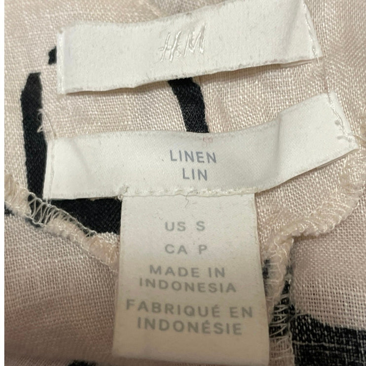 H&M Women's Cream Black Linen Geometric Button Up Cami Camisole Tank Top Size S