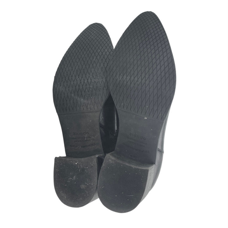 Blondo Elvina Women's Black Leather Zip Pointed Toe Block Heels Ankle Boots 8.5M