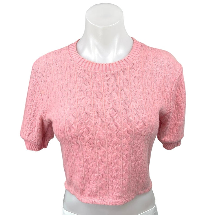 Zara Women's Pink Cable Knit Short Sleeve Pullover Sweater Shirt Crop Top Size L