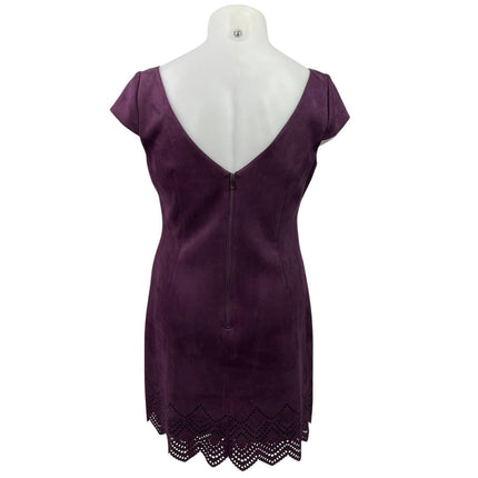Vince Camuto Purple Faux Suede Lasercut Eyelet Trim Cap Sleeve Shift Dress Sz 14