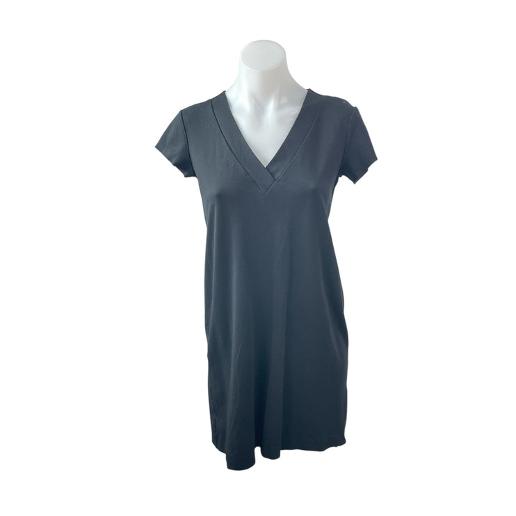 Massimo Dutti Women's Black Short Sleeve V Neck T Shirt Tee Mini Dress Size S
