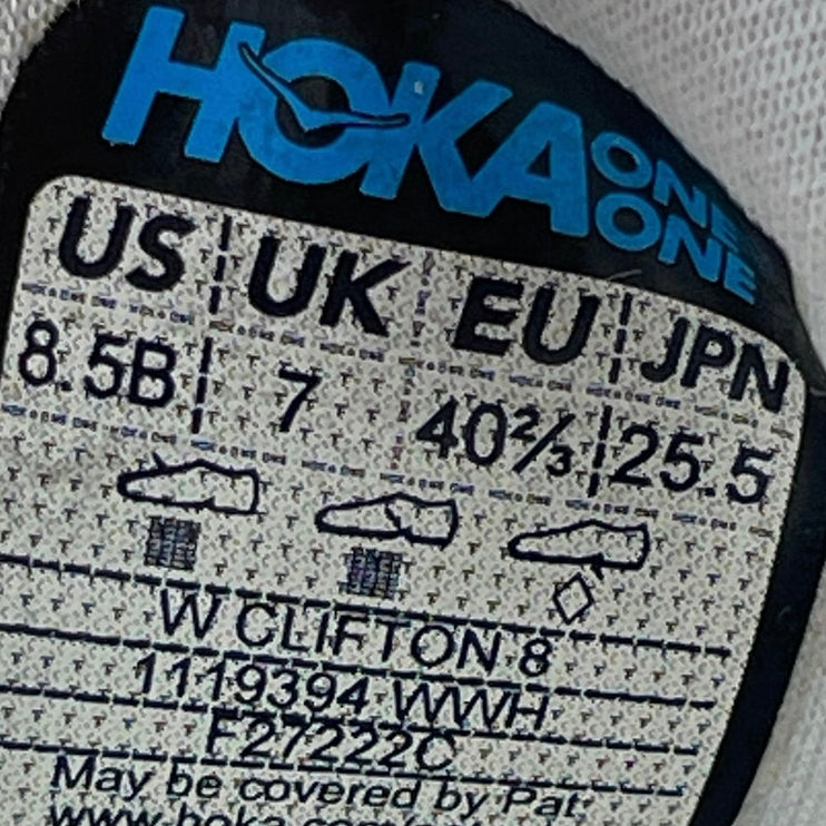 Hoke One One Clifton 8 Women's White Lace Up Athletic Running Shoes Size 8.5B
