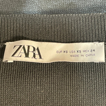 Zara Women's Black Ribbed Knit Sculpt Crew Neck Long Sleeve Crop Top Size XS