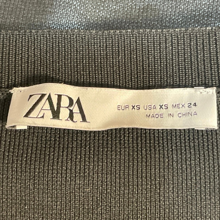 Zara Women's Black Ribbed Knit Sculpt Crew Neck Long Sleeve Crop Top Size XS