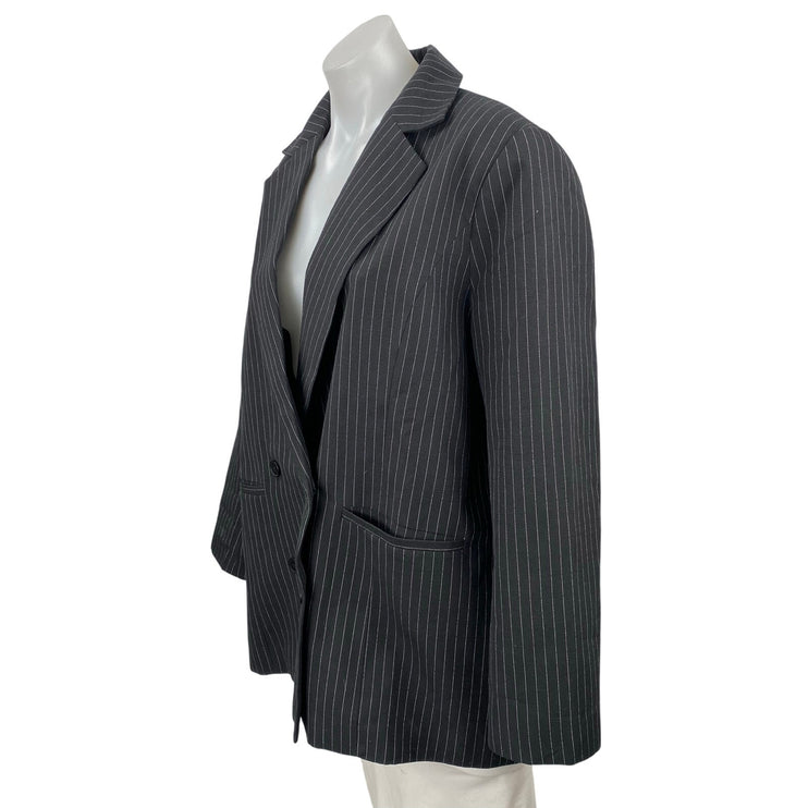 Lioness Stripe Notched Collared Long Sleeve Double Breasted Blazer Coat Jacket M