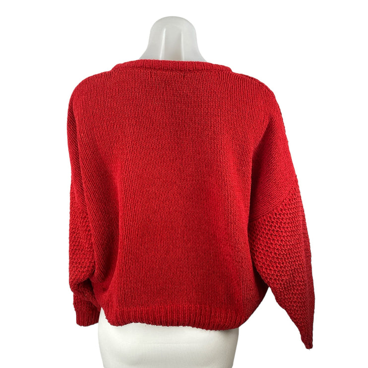 Love Tree Women's Red Argyle Knit Long Sleeve Boxy Pullover Sweater Top Size L