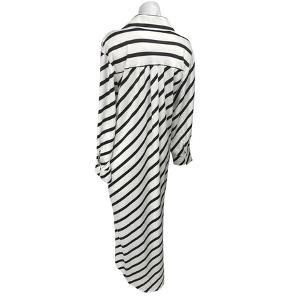 Eloquii Black White Striped Long Sleeve Slit Belted Button Maxi Shirt Dress 14