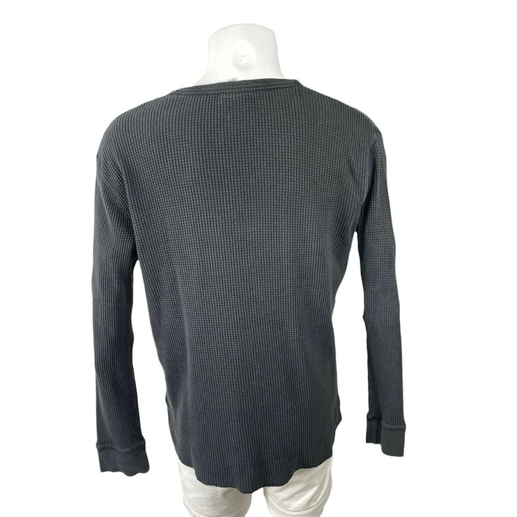 Urban Outfitters Men's Black Dark Gray Waffle Knit Long Sleeve Thermal Tee Top L