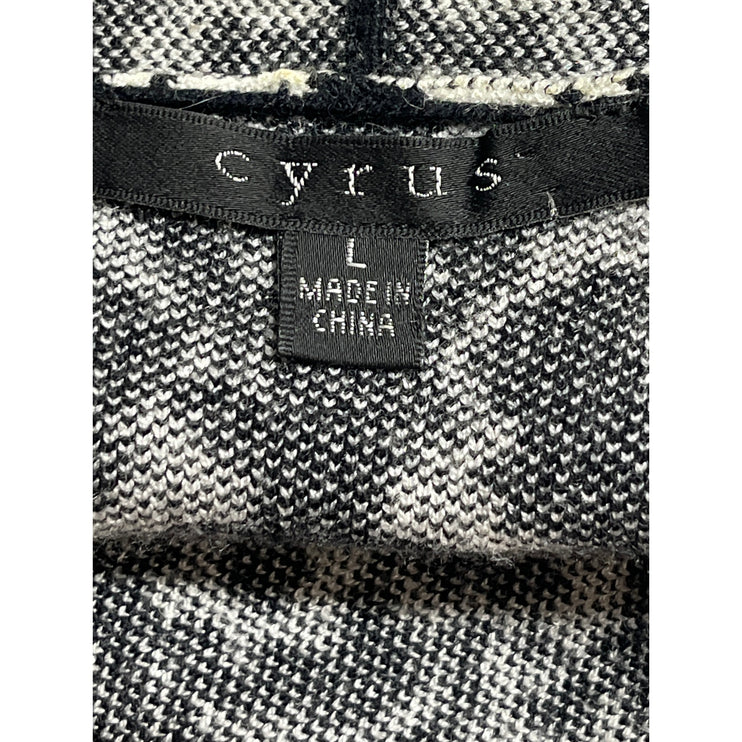 Cyrus Women's Black White Batik Floral Open Front Long Cardigan Sweater Top L