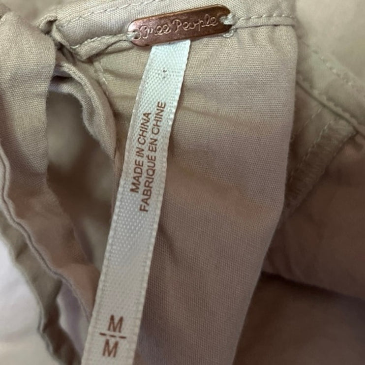 Free People Evie Pink Short Puff Sleeve Peplum Wrap Tie Tunic Blouse Top Size M