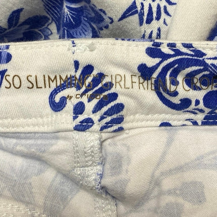 Chico's So Slimming Girlfriend Crop Blue White Paisley Floral Denim Jeans Size 0