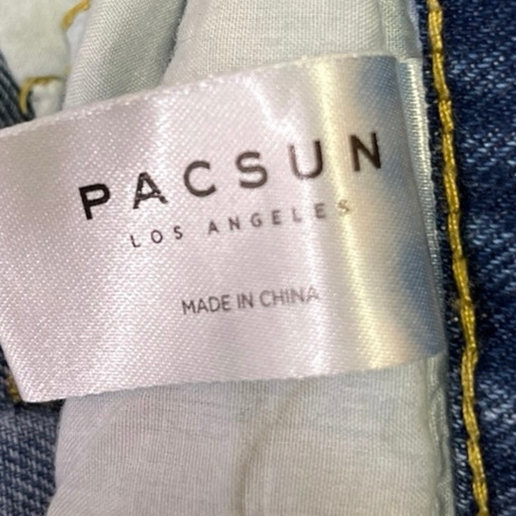 Pacsun Blue Denim High Rise Color Block Stretch Straight Leg Raw Hem Jeans Sz 30