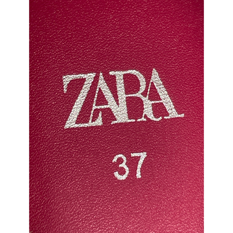 Zara Womens Red Square Toe Block Heels Ankle Strap Mary Jane Pumps Shoes 37 US 6