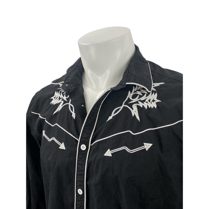 Coofandy Mens Black Embroidered Western Long Sleeve Button Down Shirt Top Size L