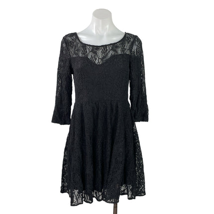 Free People Black Floral Lace 3/4 Sleeve Overlay Fit & Flare Mini Dress Size S