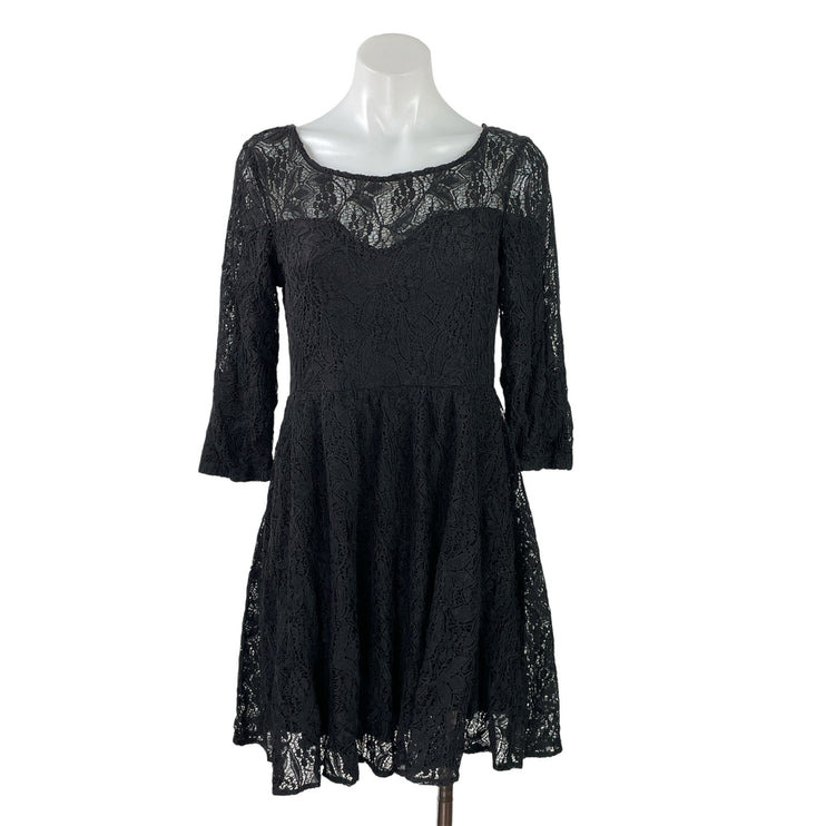 Free People Black Floral Lace 3/4 Sleeve Overlay Fit & Flare Mini Dress Size S