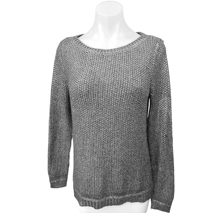 White House Black Market Women's Silver Metallic Pullover Sweater Top Size XS