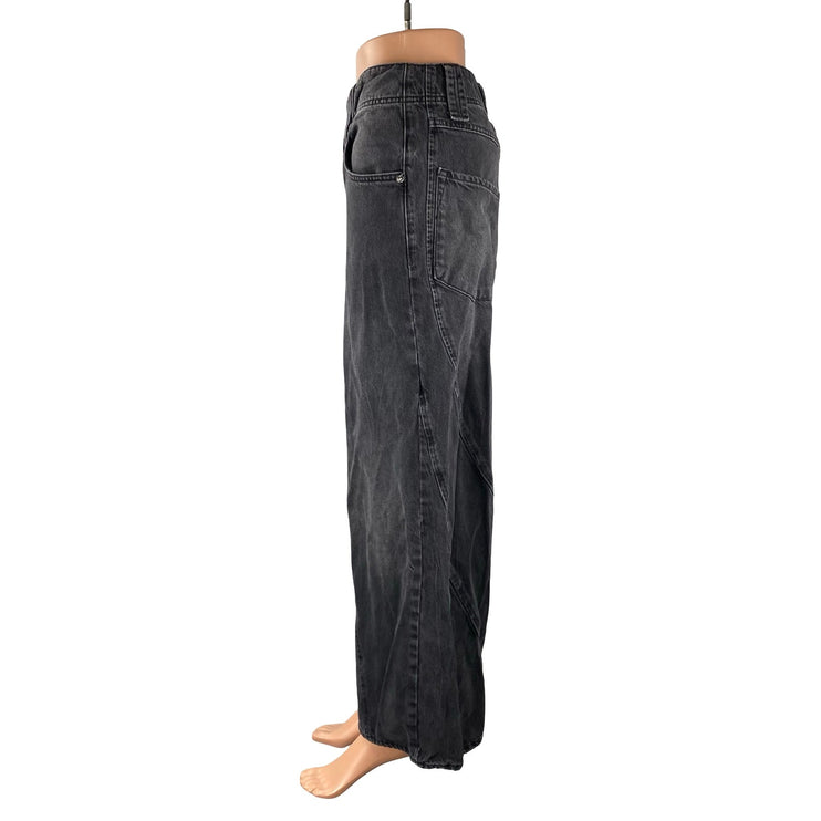 Free People Women's Black High Waist Baggy Flare Wide Leg Denim Jeans Pants 25