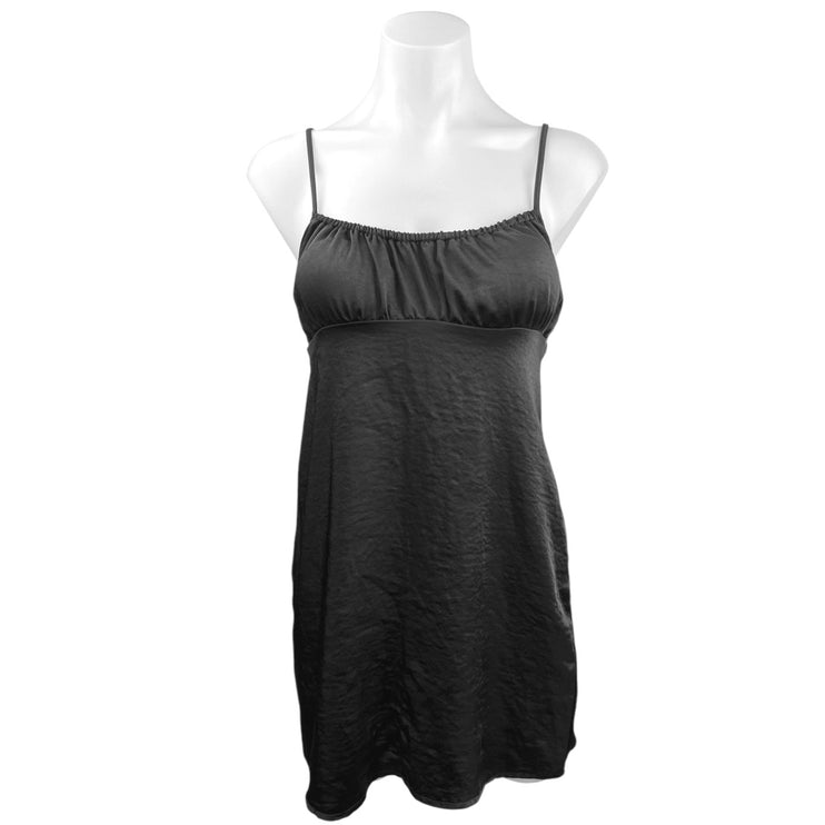 Urban Outfitters Motel Black Silk Satin Babydoll Camisole Tank Mini Dress Sz XS