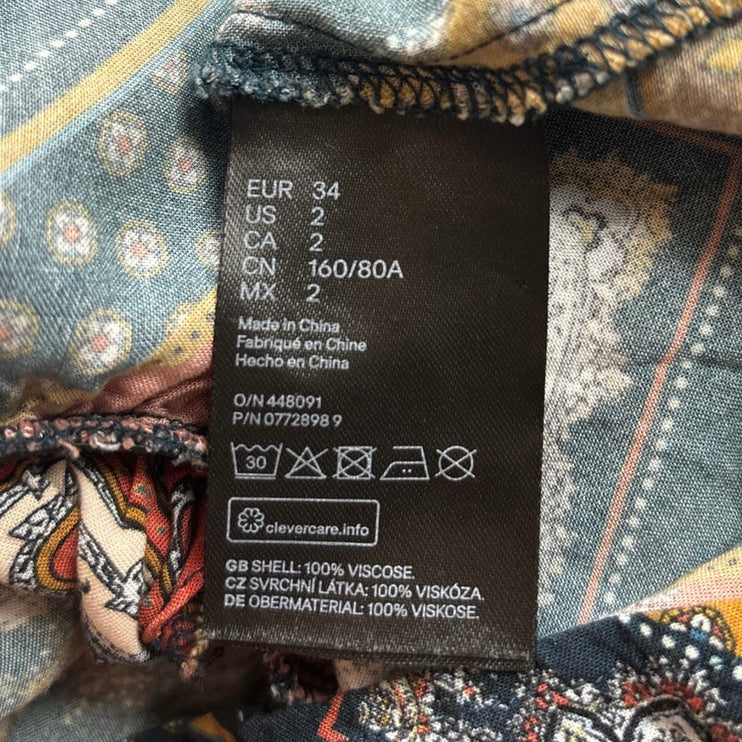 H&M Multicolor Handkerchief Scarf Paisley Tie V-Neck Short Sleeve Mini Dress 2