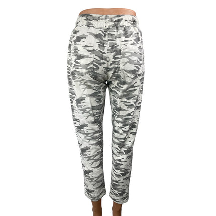 Nostalgia Gray White Camo Camouflage Mid Rise Drawstring Skinny Trousers Pants L