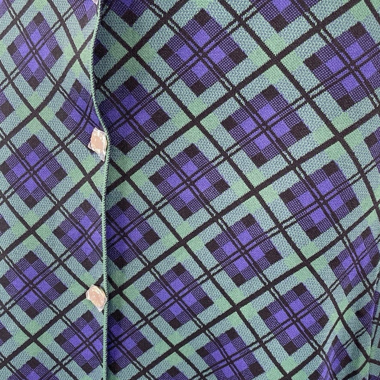 Aleeza Women's Green Purple Plaid Button Front High Waist Mini Skirt Size XL