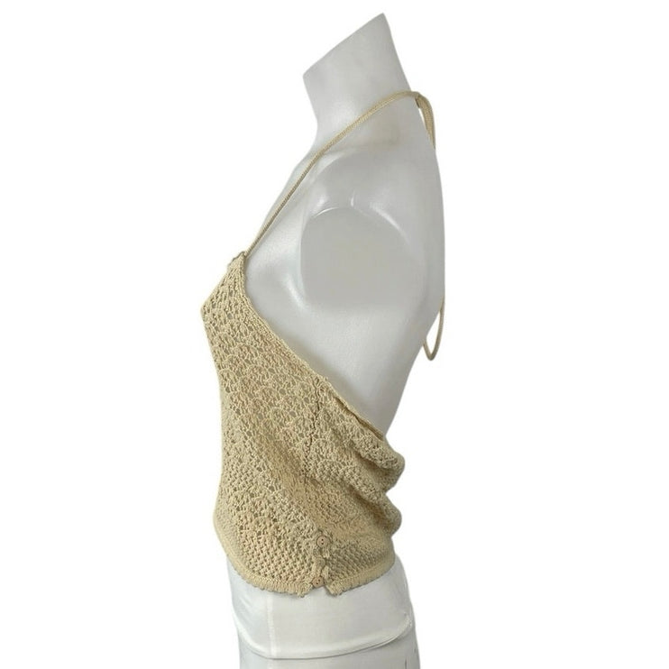House of Harlow 1960 Womens Cream Crochet Halter Sleeveless Crop Cami Tank Top S