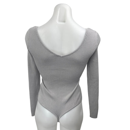 Abercrombie & Fitch Gray Rib Knit V-Neck Long Sleeve Sweater Bodysuit Top Sz XS