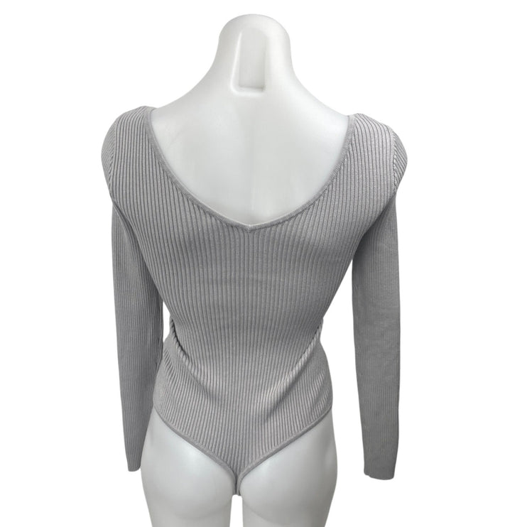 Abercrombie & Fitch Gray Rib Knit V-Neck Long Sleeve Sweater Bodysuit Top Sz XS