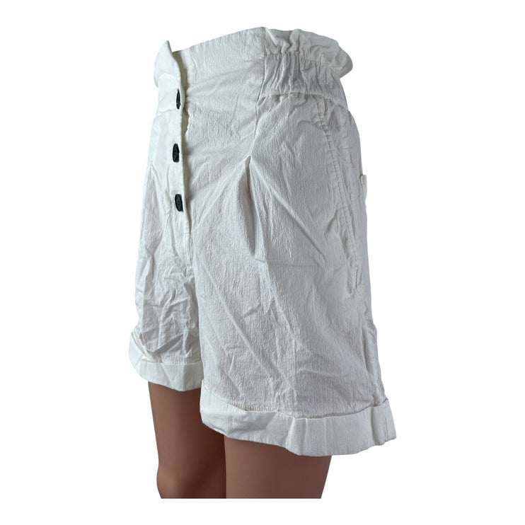 Zara Women's White High Waisted Rolled Hem Button Down Wide Leg Casual Shorts S