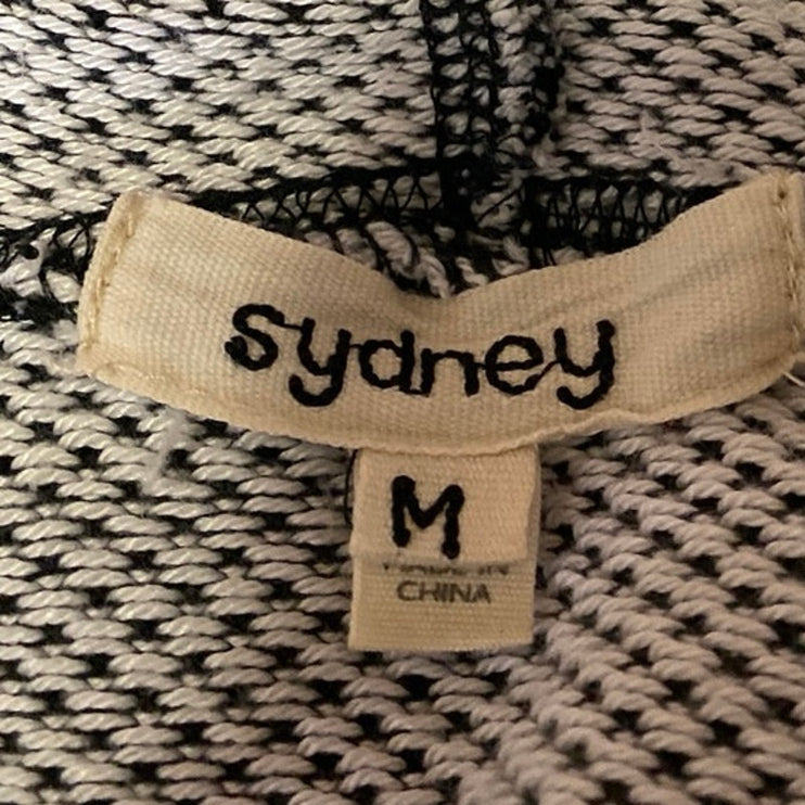 Sydney Women's Black White Knit Long Sleeve Pockets Hooded Hoodie Jacket Size M