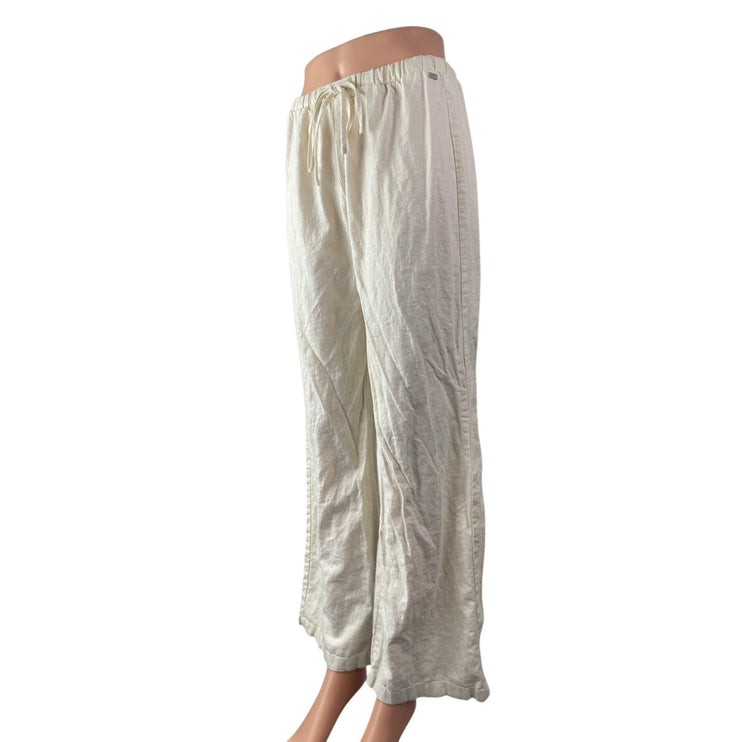 Pacific Republic Women's White High Waisted Tie Wide Leg Trousers Pants Size M