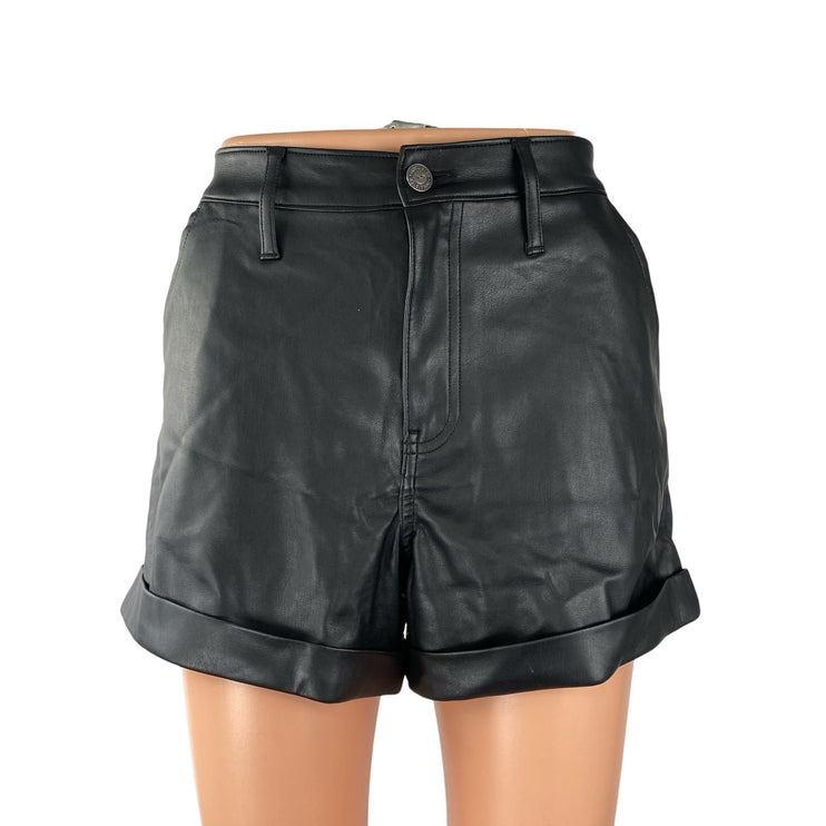 Hollister Women's Black Faux Vegan Leather Ultra High Rise Cuffed Mom Shorts XS