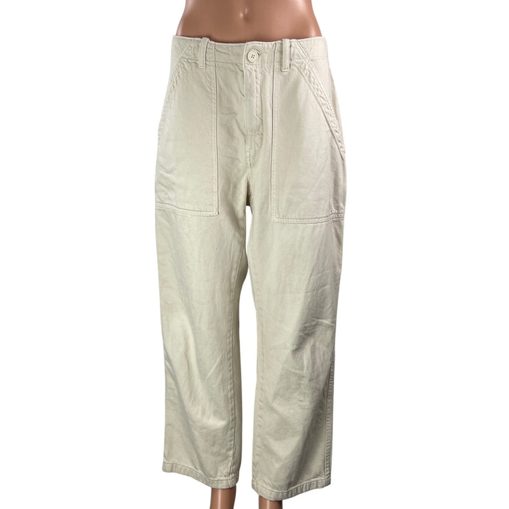 Zara White High Waisted Patch Pocket Wide Leg Utility Barrel Denim Jeans Pants L