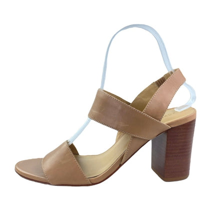 Poppy Barley Womens Brown Tan leather Open Toe Block Heels Slingback Sandals 7.5