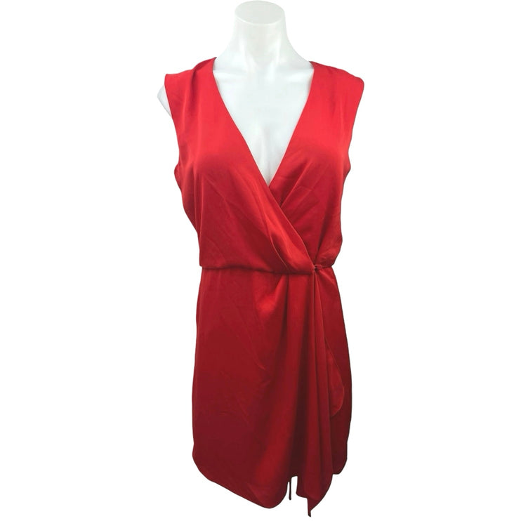 Aritzia Talula Women's Red V-Neck Sleeveless Zipper Flared Mini Wrap Dress Sz 4