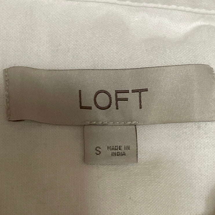 Ann Taylor LOFT Women's White Linen Long Sleeve Pocket Button Down Shirt Top S