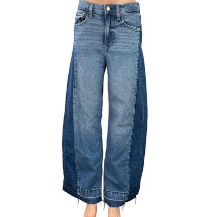 Gap High Rise Striped Blue Two Tone Raw Hem Wide Leg Baggy Denim Jeans Pants 26