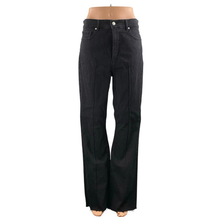 LOFT Women's Black High Waisted Frayed Raw Hem Baggy Wide Leg Denim Jeans Sz 29