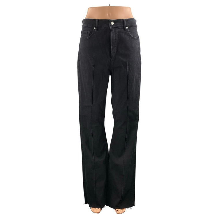 LOFT Women's Black High Waisted Frayed Raw Hem Baggy Wide Leg Denim Jeans Sz 29