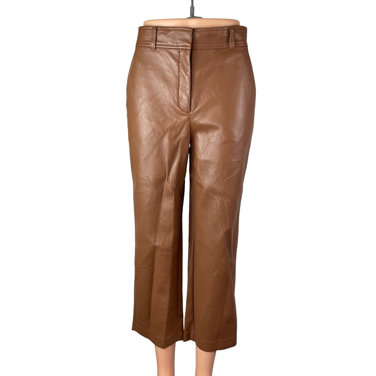 Aritzia Babaton Brown Faux Leather Vegan Straight Leg Cropped Trousers Pants 4