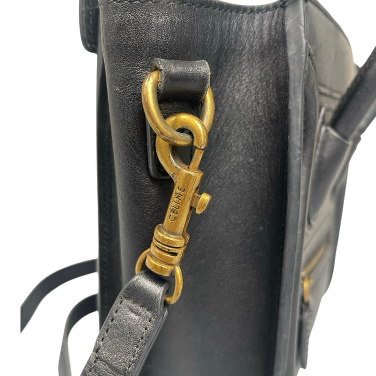 Celine Nano Luggage Black Leather Wing-Side Mini Handheld Crossbody Handbag