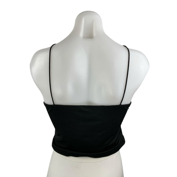 NEW White Fox Black Flower Keyhole Sleeveless Halter Camisole Crop Tank Top M