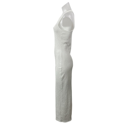 MNG by Mango Women's White Sleeveless Knit Textured Racerback Slit Maxi Dress S