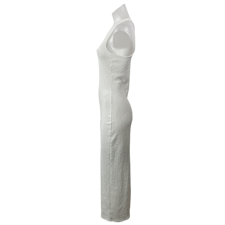 MNG by Mango Women's White Sleeveless Knit Textured Racerback Slit Maxi Dress S
