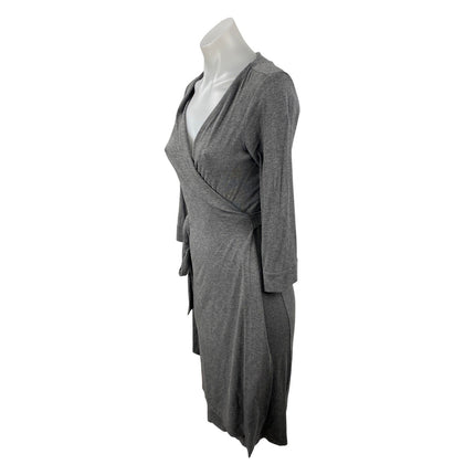 Diane Von Furstenberg Women's Gray Long Sleeve V Neck Mini Wrap Dress Size 4