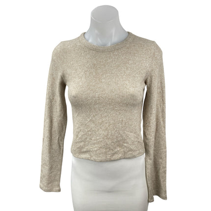 NEW Zara Women's Beige Long Sleeve Crew Neck Knit Slim Crop Sweater Top Size M