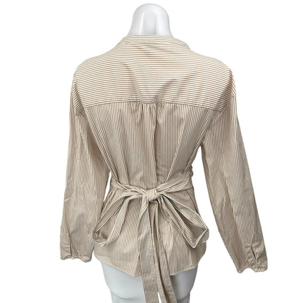 J.Crew Women's Beige White Long Sleeve Tie Waist Wrap Blouse Top Size L Tall