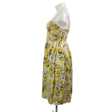 H&M Yellow Lemon Shirred Ruffle Sleeveless Cami A Line Midi Dress Size XXL