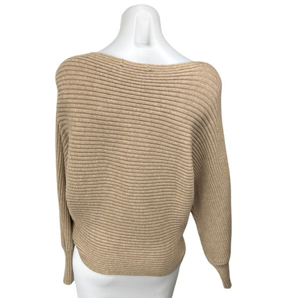 Anthropologie Tan Rib Knit Long Batwing Sleeve Drop Shoulder Sweater Top Size XS
